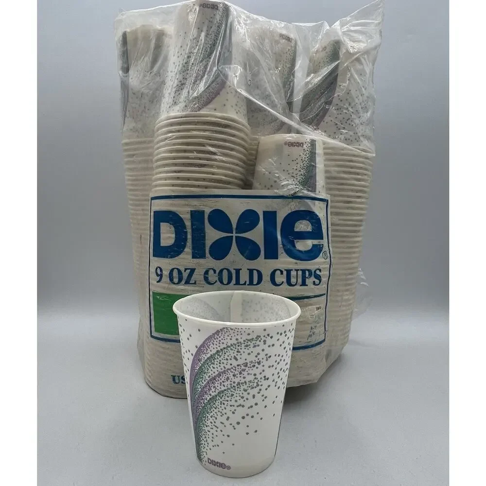 Vintage 1990s Dixie Cold Cups Drink 9 oz 150 Count Green Purple 1992